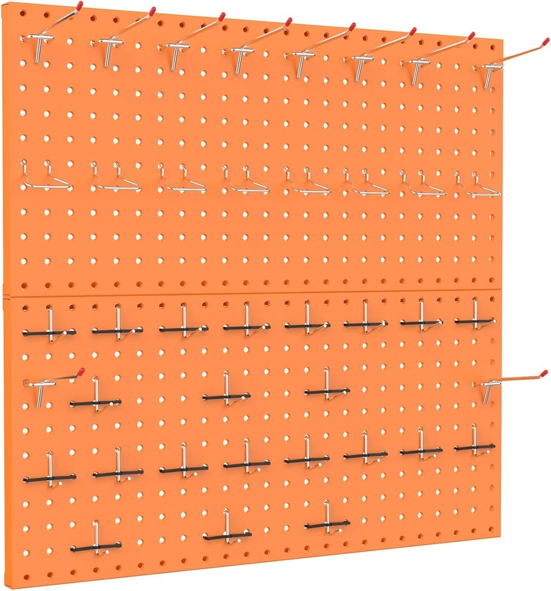 TORACK Metal Pegboard Wall Organizer 24" x 24" or 12" x 48", 70 PCS Tools Storage Pegboard for Garage, Modular Pegboard, Tool Organizer Board with Peg Board Hooks(Orange) - Image 1